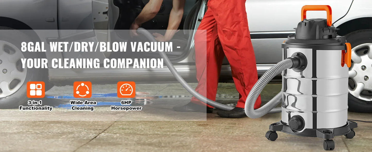 SucceBuy Stainless Steel Wet & Dry Shop Vacuum – 1000W+, Powerful Suction, 18L/20L/30L, for Carpet, Debris & Pet Hair