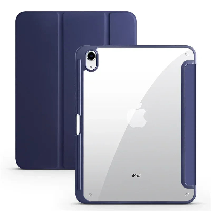 iPad Case with Pen Holder – Trifold Acrylic Clear Back Cover for iPad 9.7–11"