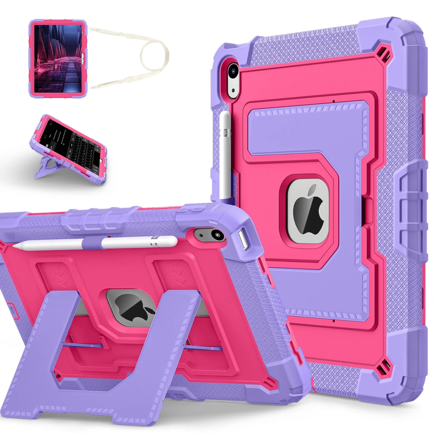Hybrid 3-Layer Shockproof iPad Case with Shoulder Strap – 11" 2025 / 10.9" 2022