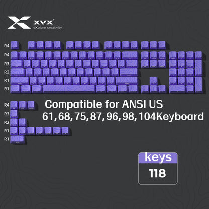 XVX Topographic Keycaps 118 Keys – OEM Profile, Shine-Through, IMD-Tech, Side Print