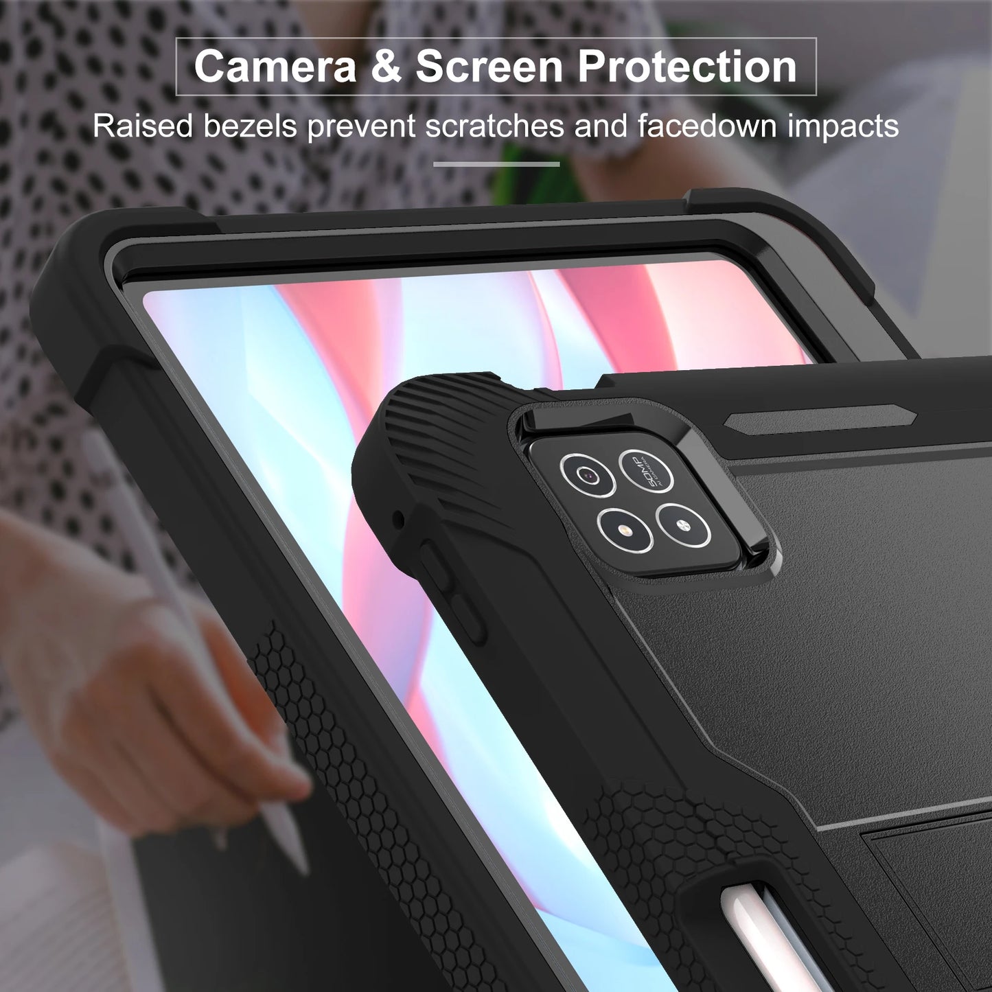 R.E.D. Shopping Xiaomi Pad 7 Pro rugged tablet case with kickstand and pen slot, full-body protective cover for electronics accessories.