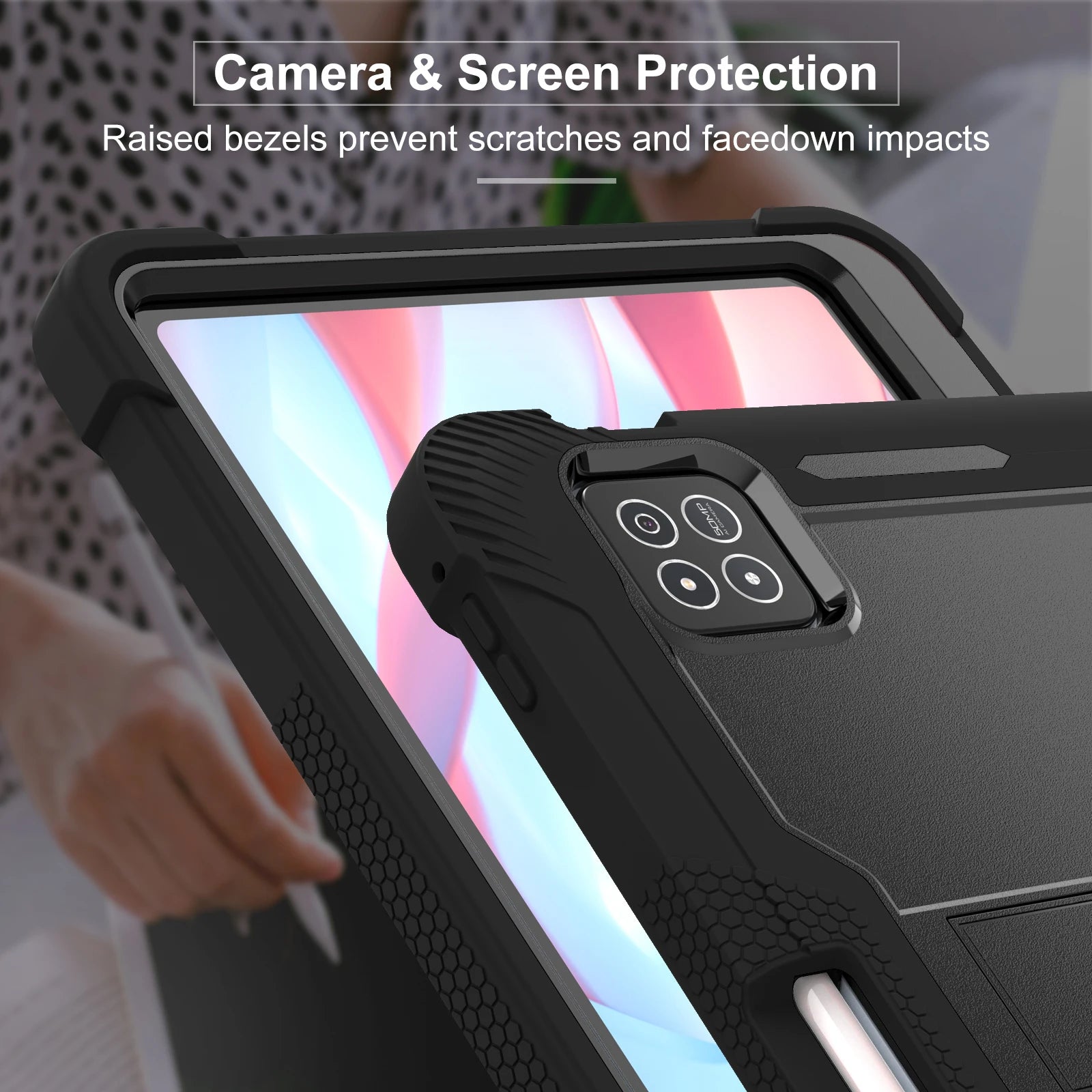 R.E.D. Shopping Xiaomi Pad 7 Pro rugged tablet case with kickstand and pen slot, full-body protective cover for electronics accessories.