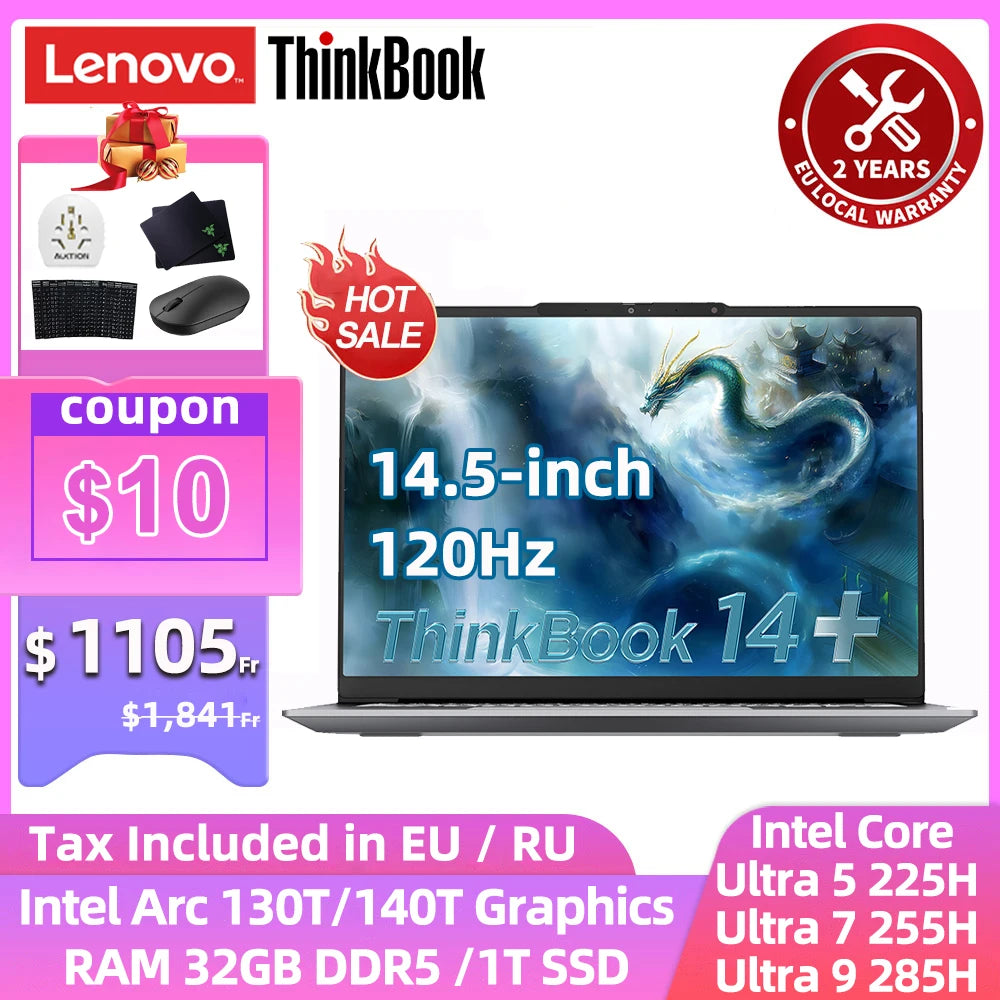 Lenovo ThinkBook 14+ 2025 Laptop | Intel Ultra 5/7/9 | Intel Arc 130T/140T | 32GB DDR5 | 1TB SSD | 14.5" 120Hz
