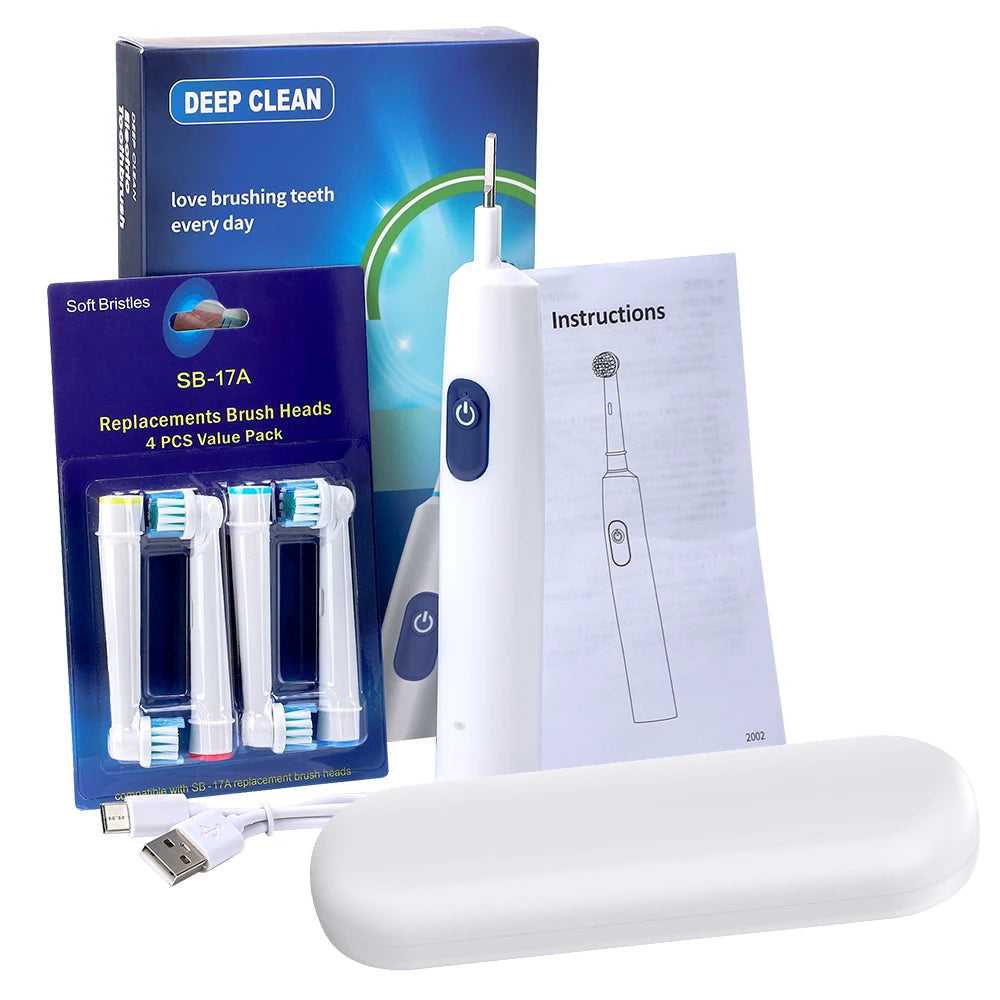 Round Rotating Electric Toothbrush – 5 Modes, 2 Timers, 4 Heads, Teeth Whitening