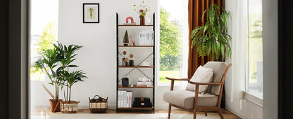 JHK 5-Tier Bookcase Bookshelf | Metal Frame Storage Organizer