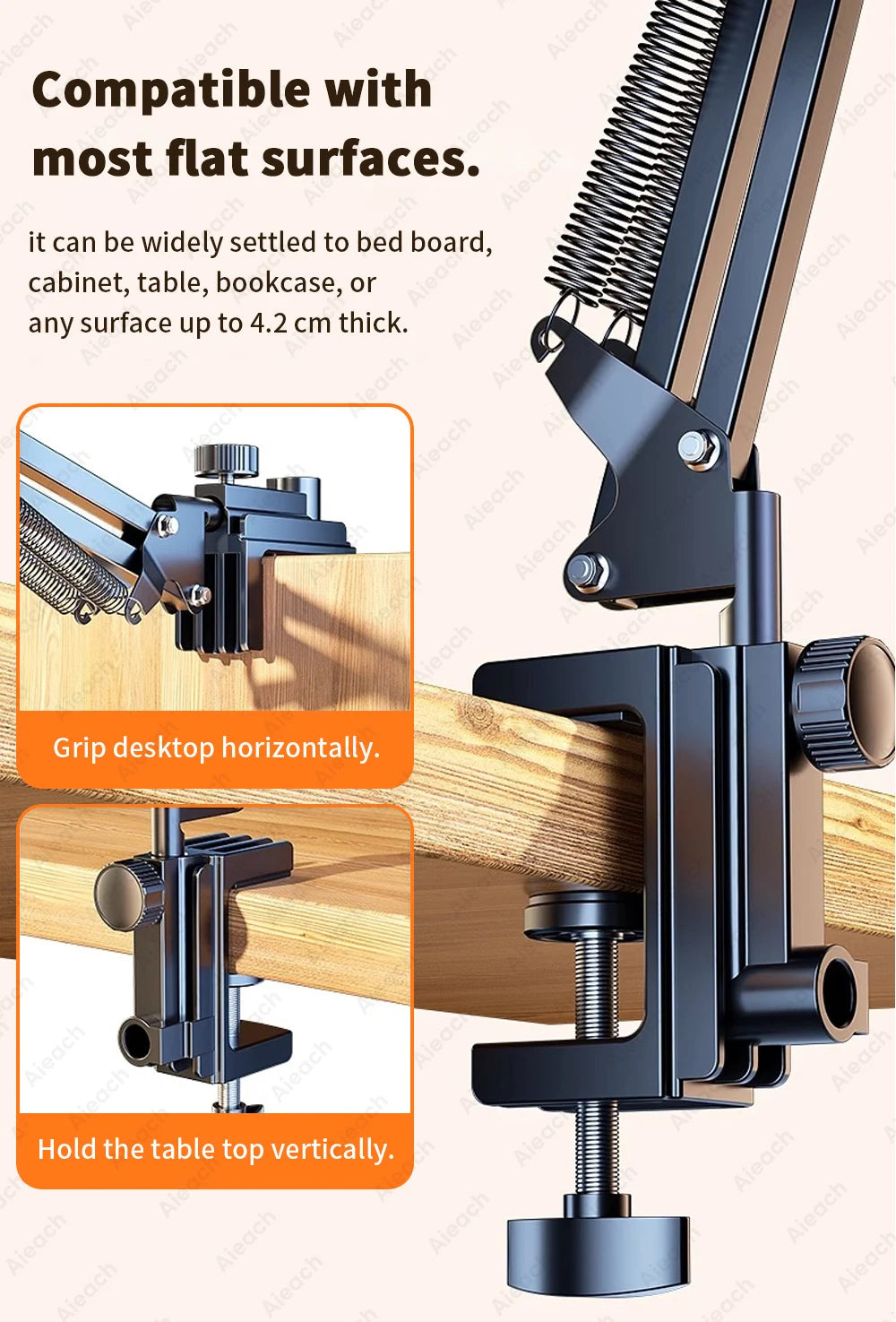 AIEACH 360° Rotating Bed Tablet Stand – 90cm Metal Arm, Fits 4.7–12.9" Phones & Tablets