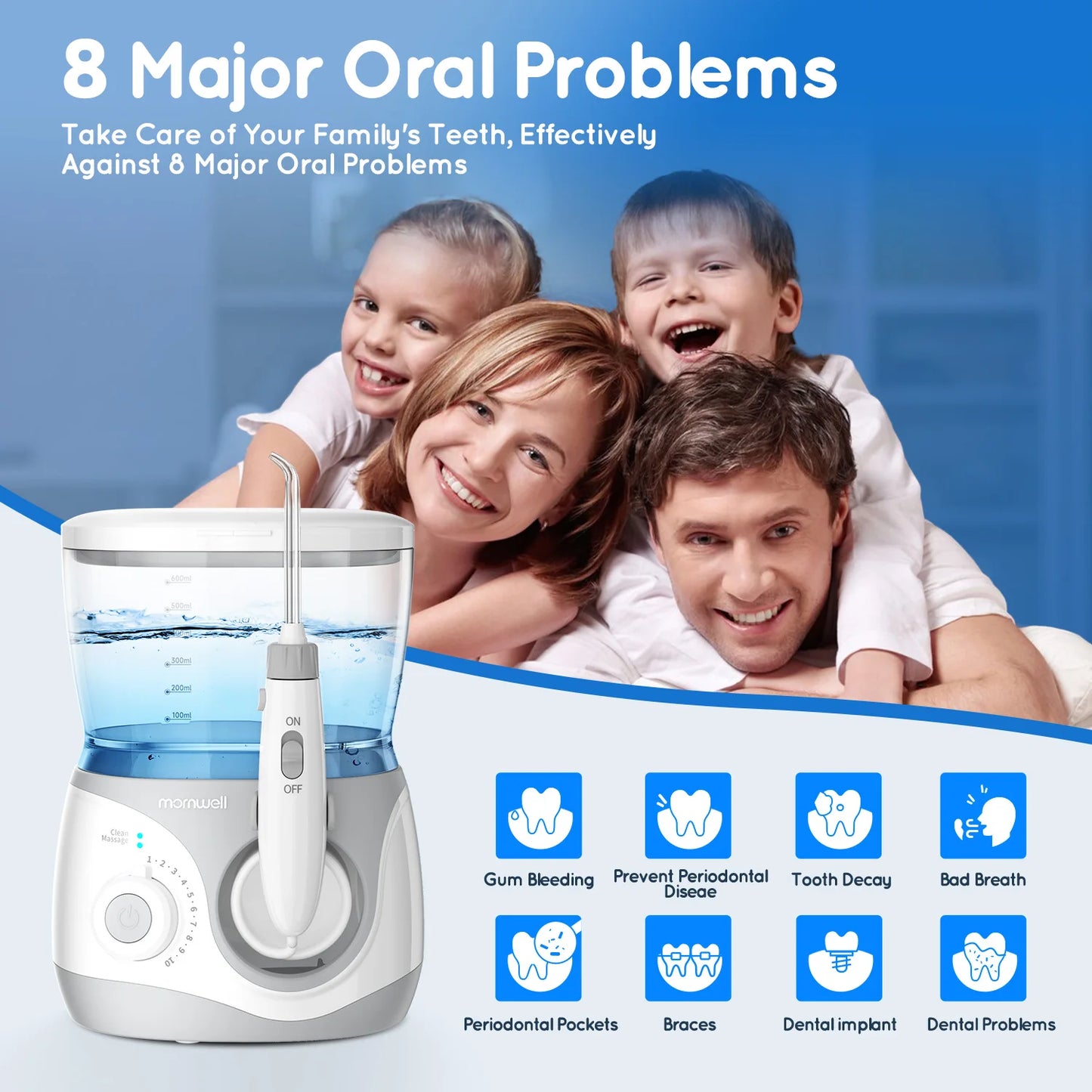 Home Water Flosser 600ml | 10 Pressure Settings | 6 Nozzles | EU Plug | Professional Oral Irrigator