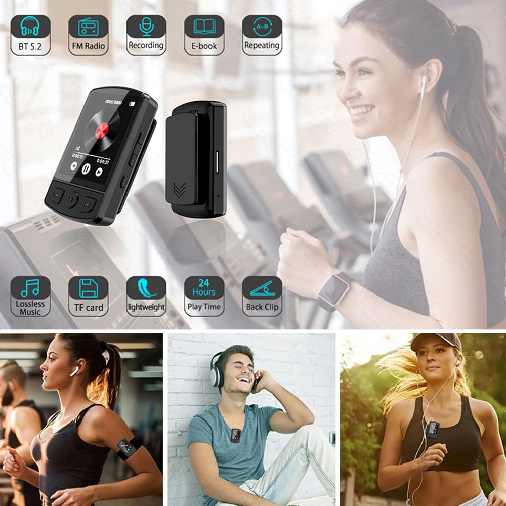 Portable Bluetooth 5.2 MP3/MP4 Music Player – 1.8" Screen, FM Radio, E-Book, Recorder, Clip Sport Walkman