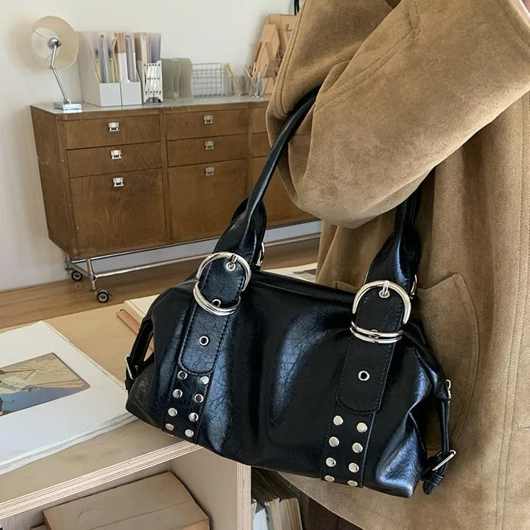 NIGEDU Rivet PU Leather Shoulder Bag