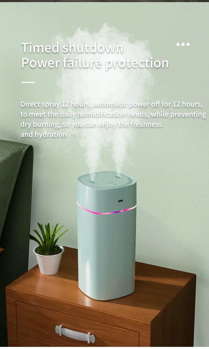 Air Humidifier Double Spray – Aromatherapy, Colorful LED, Heavy Fog, Mute