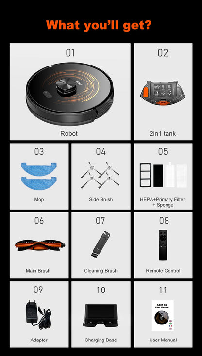 ABIR X9 Robot Vacuum Cleaner – Laser LiDAR, 6500PA Suction, UV Spot Cleaning, Multi-Floor Map, Auto Carpet Boost
