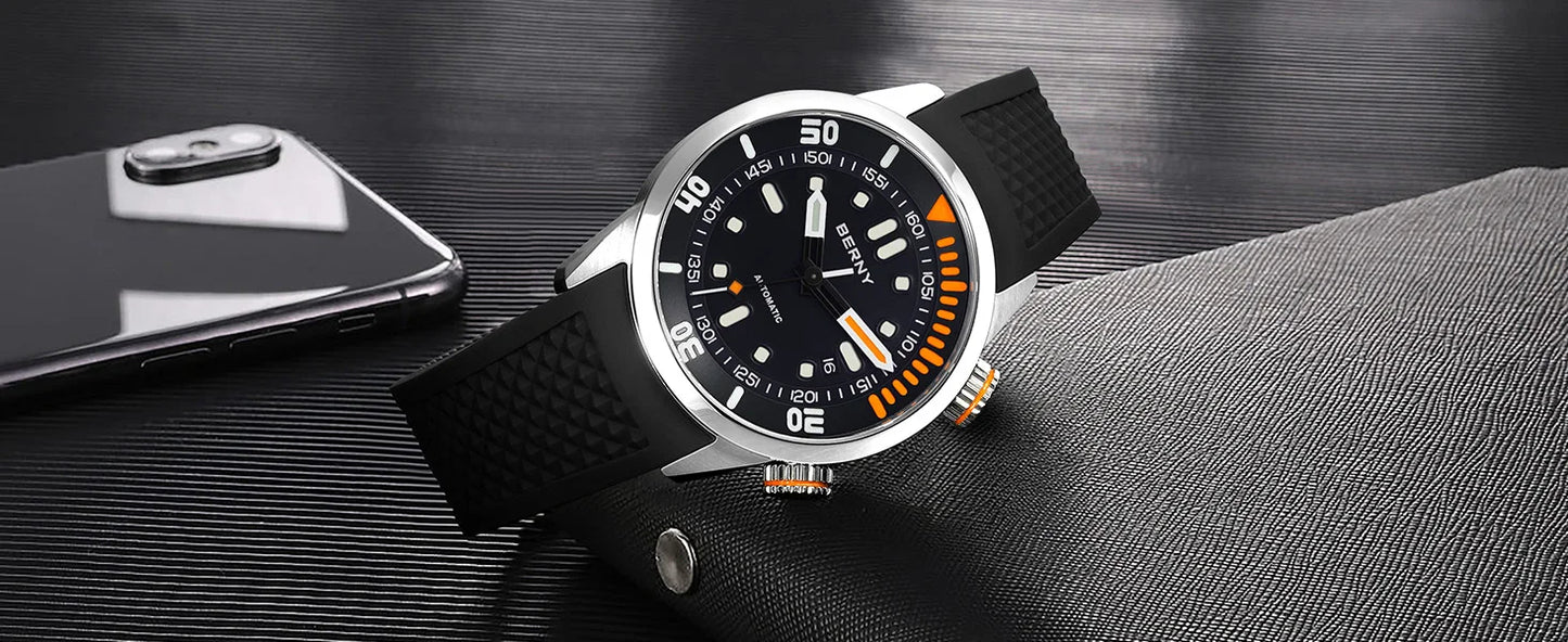 BERNY Automatic Dive Watch – Sapphire Crystal, 200M Water Resistant, NH35 Movement