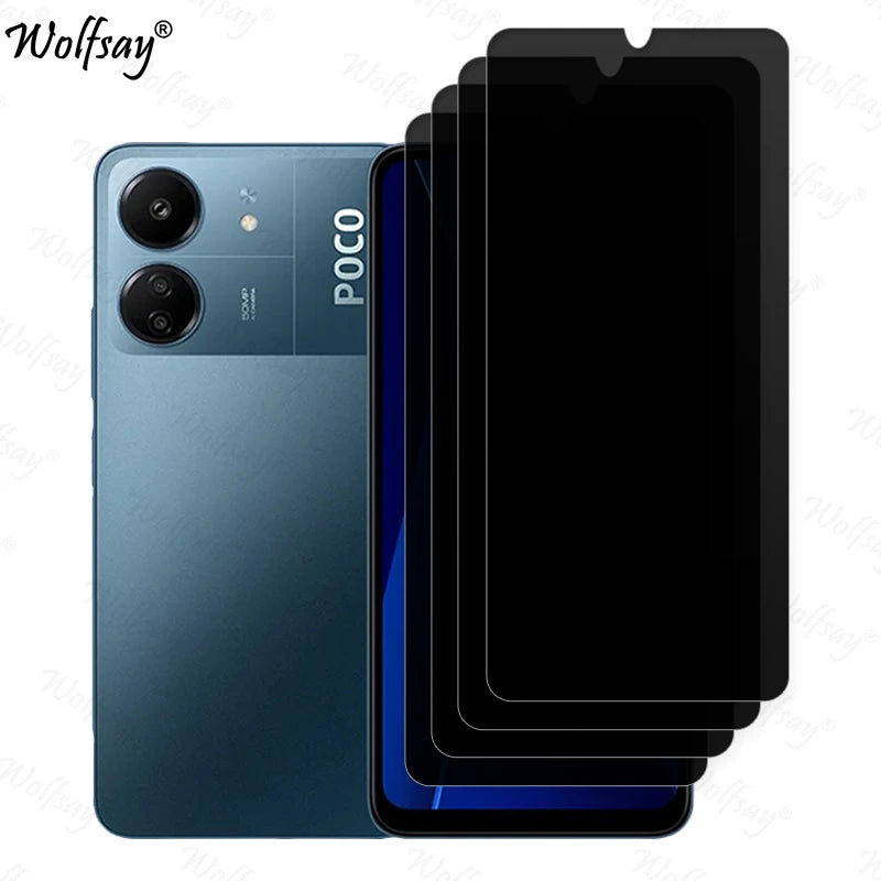 Xiaomi Poco C65 anti-spy privacy tempered glass screen protector, clear mobile phone screen shield with privacy feature.