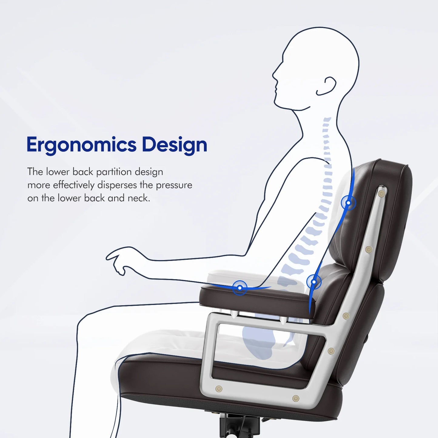 Ergonomic Executive Office Chair – Genuine Leather, Aluminum Arms, Swivel & Wheels