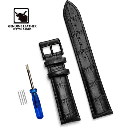 Premium Genuine Leather Watch Strap | 12–24mm, 9 Colors + Tool