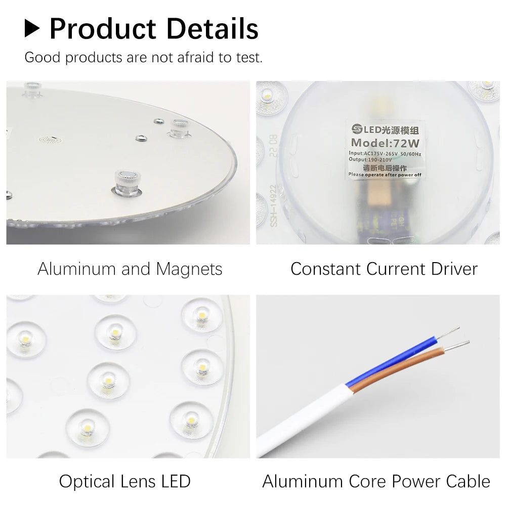 72W LED Ceiling Light Replacement Module – Dimmable, 220V, Round Panel