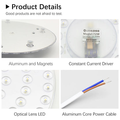 72W LED Ceiling Light Replacement Module – Dimmable, 220V, Round Panel