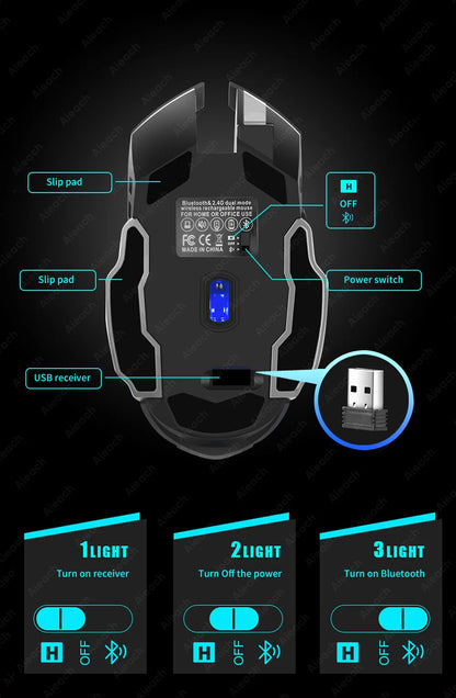 AIEACH Bluetooth Wireless Gaming Mouse – Rechargeable, RGB Backlight, E-Sports Style for PC
