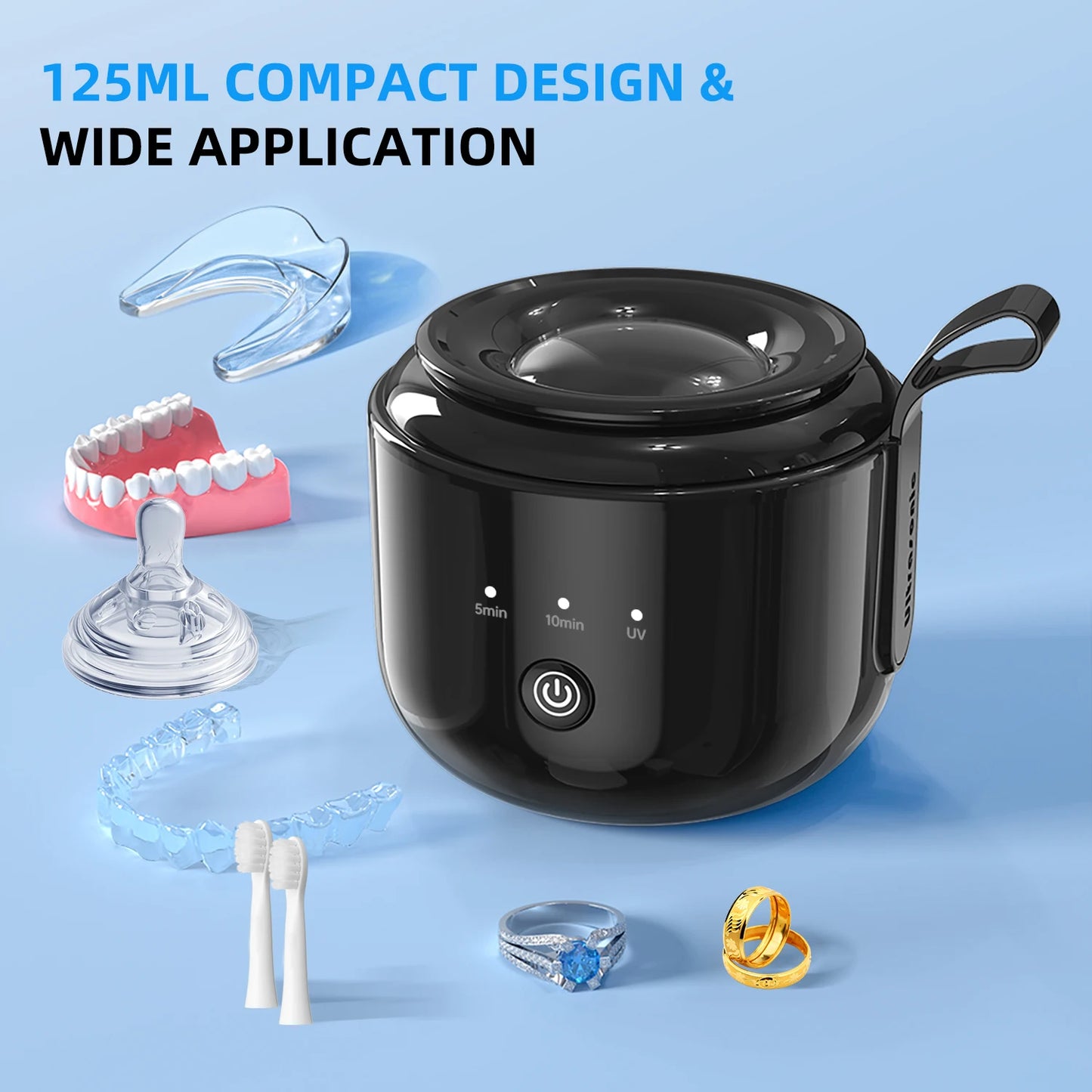 KUNPHY Dental Pod Ultrasonic Retainer Cleaner 200ml – UV Sterilization, 3 Modes for Aligners & Night Guards