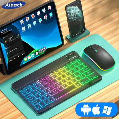 Wireless Bluetooth Keyboard with Rainbow Backlit – Tablet, iPad, Phone, Android, iOS, Windows
