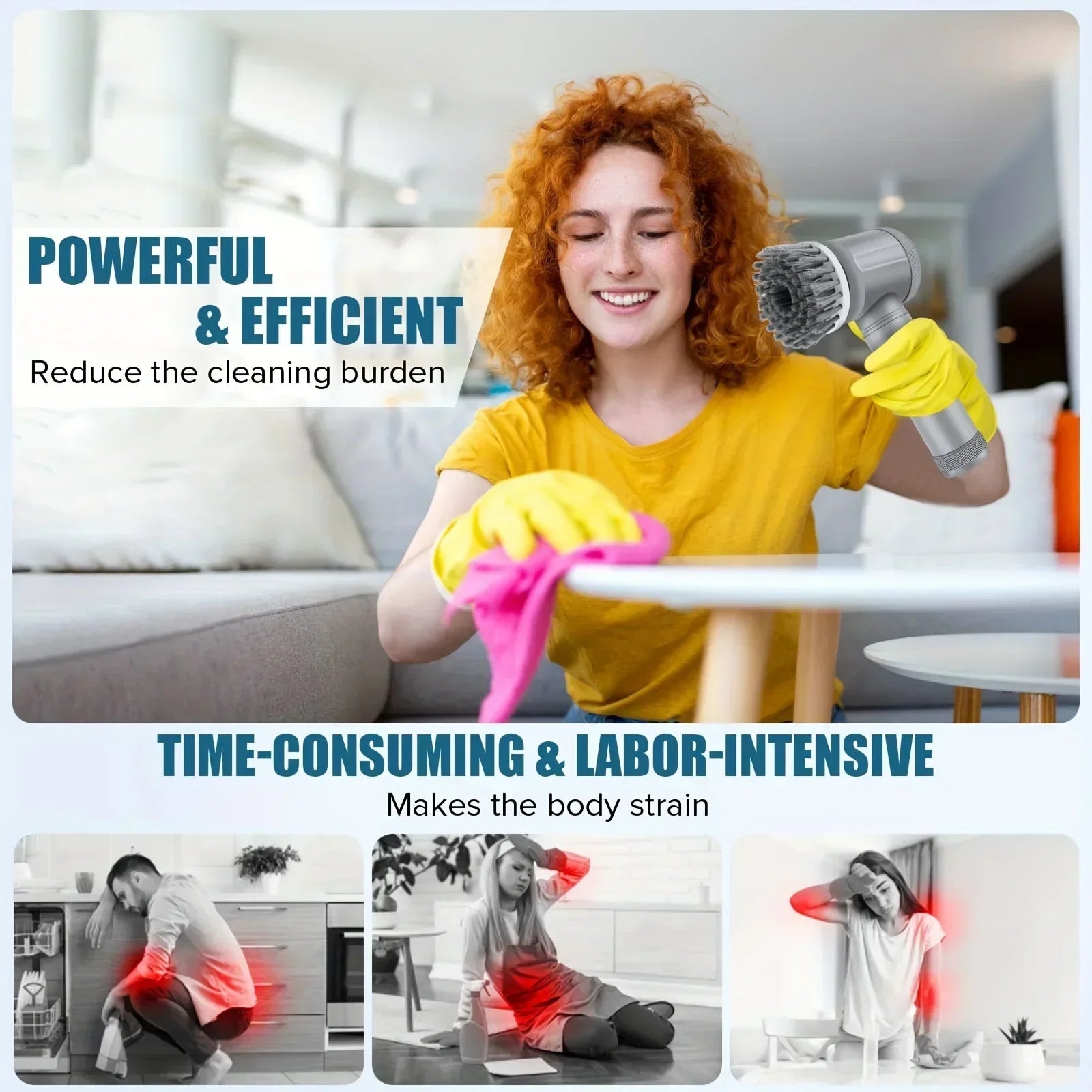 Electric Spin Scrubber by R.E.D. Shopping with five replaceable cleaning heads for cordless bathroom and household cleaning.
