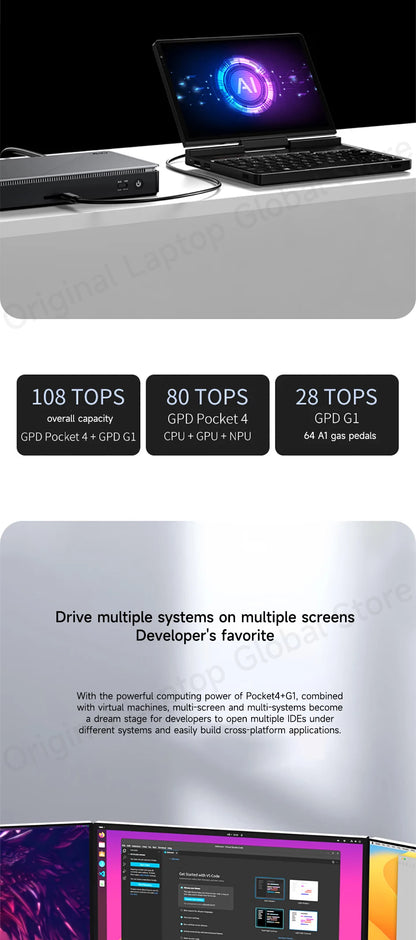 GPD Pocket 4 Mini Laptop – 8.8" 2.5K 144Hz, AMD Ryzen 7 8840U / AI 9 HX 370, Up to 32GB RAM
