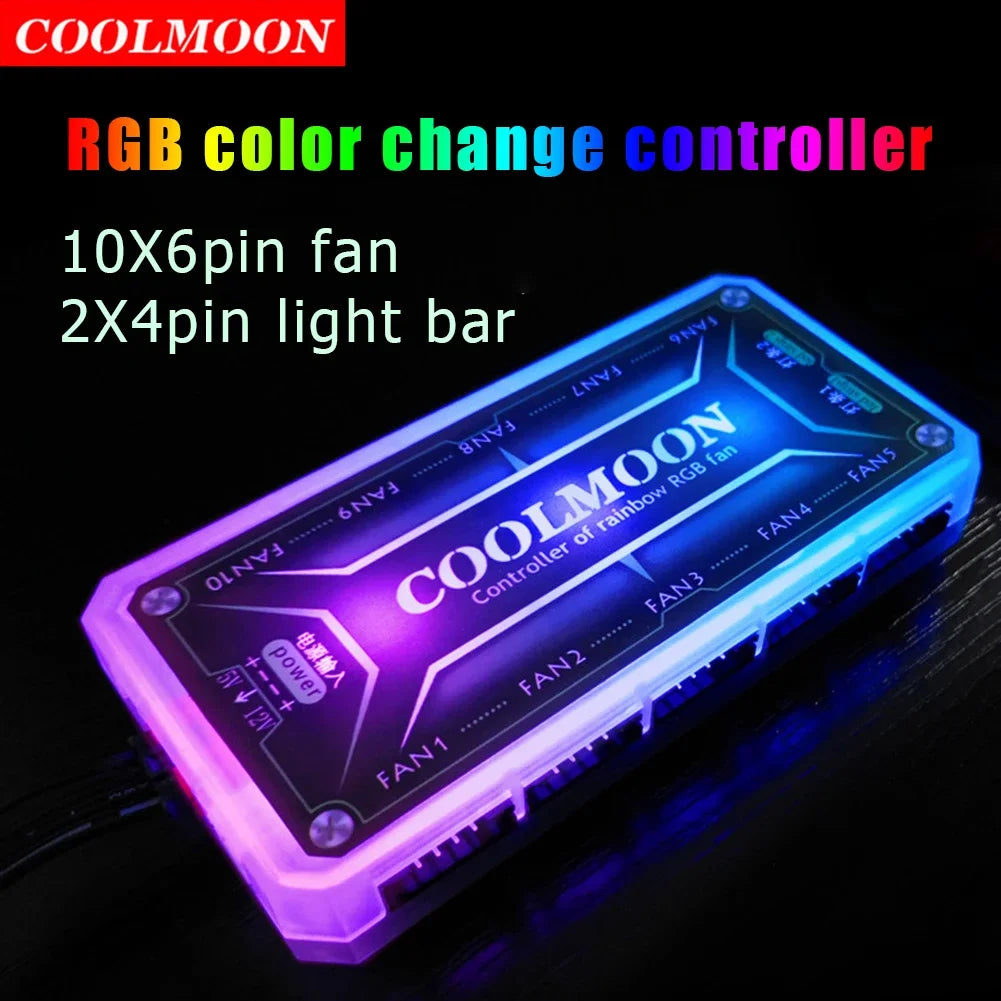 COOLMOON ARGB Fan Hub Controller – 12V 6-Pin, Remote Control, Silent