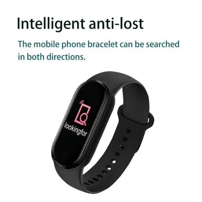 R.E.D. Shopping M6 Smart Fitness Bracelet showing heart rate monitor and sleep tracking on a user's wrist.