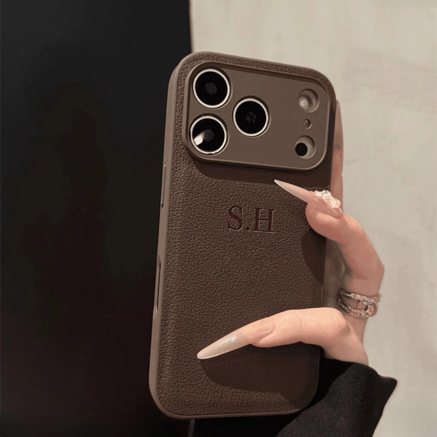 Custom Name Phone Case – 3D Hot Stamp Faux Leather for iPhone 13–17