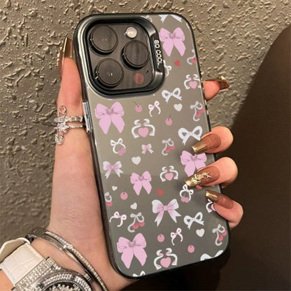 Black Cherry Bow Electroplate Case for Samsung Galaxy S25/S24/S23/A56/A36 – IMD Cover
