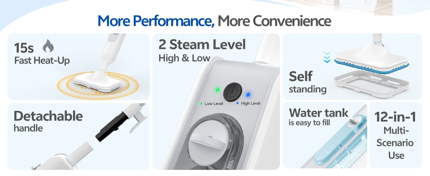 INSE F2 Steam Mop 6-in-1 – High Temp Steam Cleaner for Hard Floors & Carpet