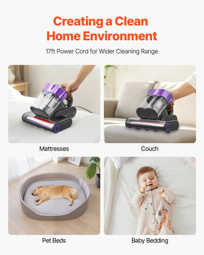SucceBuy Mattress Vacuum Cleaner – 18Kpa, Dual Dust Bin, HEPA Filter, Heating & Ultrasound, Handheld for Bed & Sofa