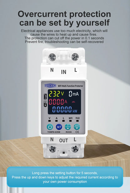 TOMZN 2P 63A TUYA WiFi Smart Circuit Breaker with Energy Monitoring
