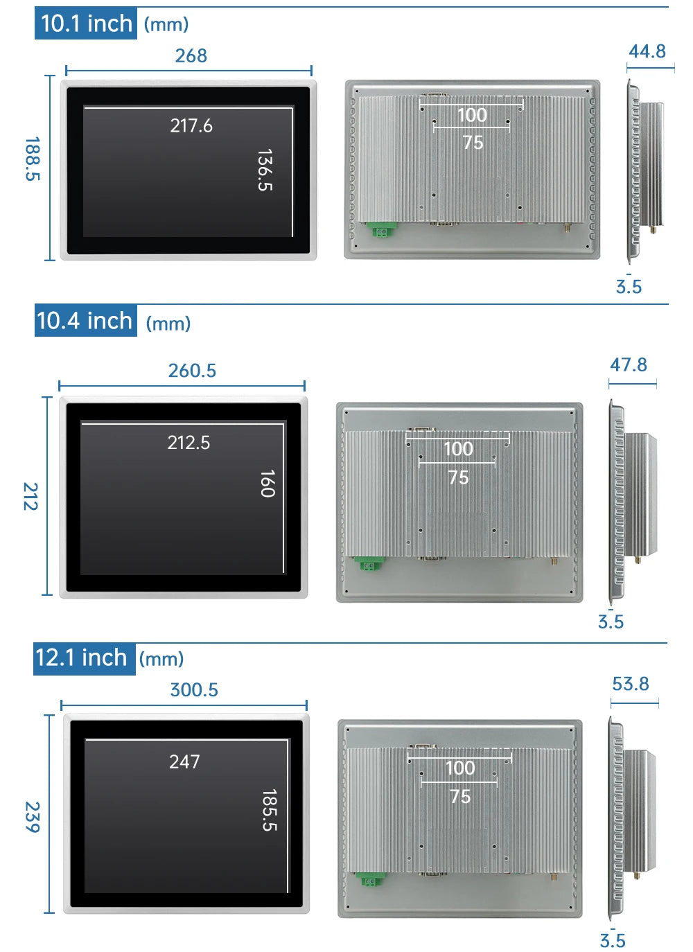 15-23.8 inch industrial touch screen panel PC with IP65 aluminum enclosure, all-in-one computer for rugged electronics applications.