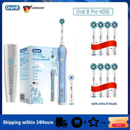 Oral-B Pro 4000 Electric Toothbrush – 3D Action, Pressure Sensor, 4 Modes, Gum Care, Waterproof
