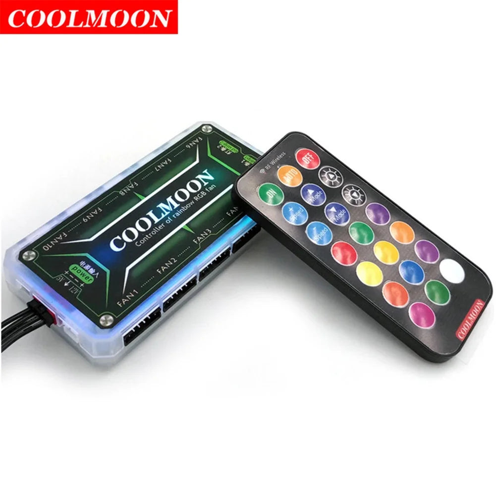 COOLMOON ARGB Fan Hub Controller – 12V 6-Pin, Remote Control, Silent