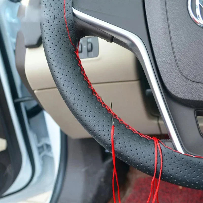 DIY Braid Steering Wheel Cover | Artificial Leather with Needles & Thread, 2 Colors, Soft Texture