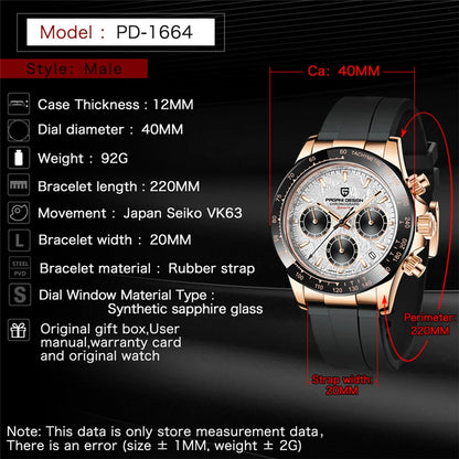 PAGANI DESIGN Men's Luxury Chronograph Watch – 100M Waterproof, Quartz Sport Wristwatch, Gift