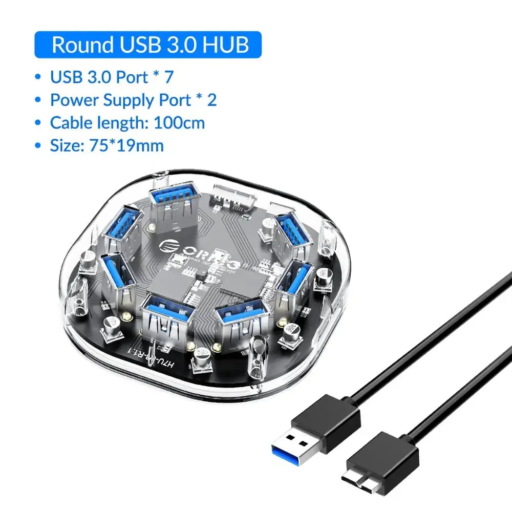ORICO USB 3.0 Hub – 4 & 7 Port Splitter, Ultra-Slim, OTG, 5Gbps | MacBook & PC Compatible