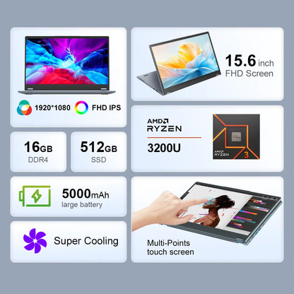 Ninkear YBOOK 15 2-in-1 Laptop – 15.6" 360° Touchscreen, AMD, 16GB, 512GB, Win11