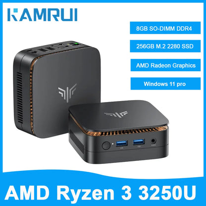 KAMRUI E1 Mini PC – AMD Ryzen 3 3250U, 8GB DDR4, 256GB SSD, Windows 11 Pro, 4K Support