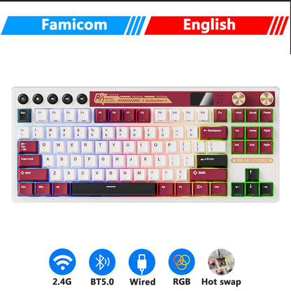 RK Royal Kludge M87 Wireless Mechanical Keyboard – 87 Key, Hot-Swap, BT/2.4G/USB-C, TFT Screen