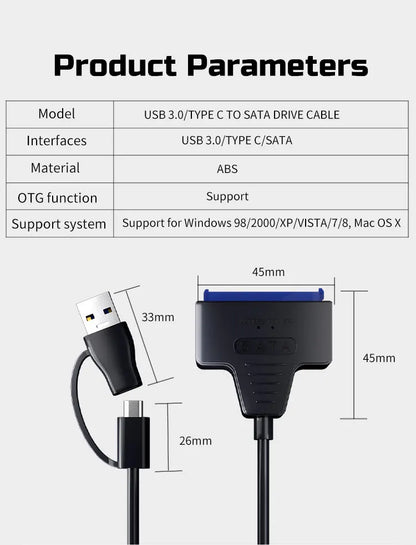 USB 3.0 to SATA Cable for 2.5"/3.5" HDD & SSD – with 12V/2A Power Adapter