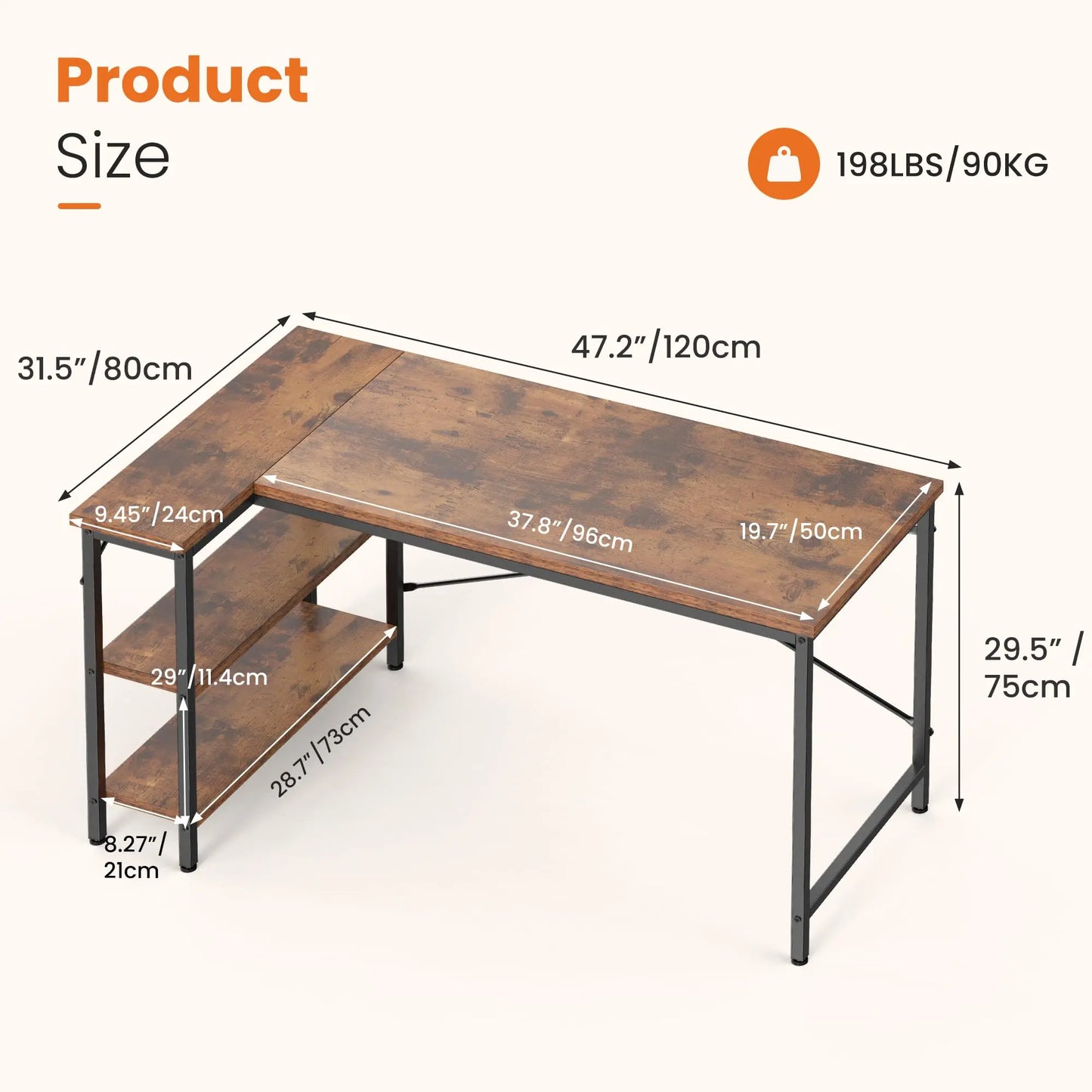 JHK 47" L-Shaped Corner Desk – Gaming & Home Office PC Table with Storage Shelves