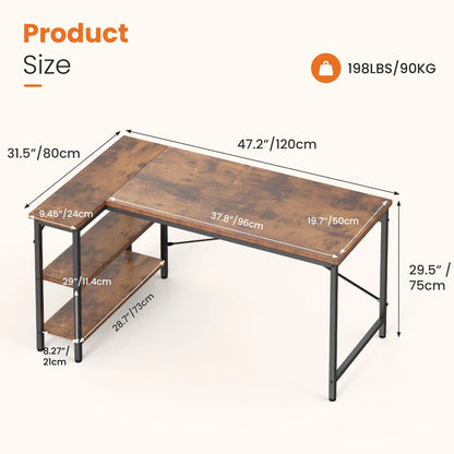 JHK 47" L-Shaped Corner Desk – Gaming & Home Office PC Table with Storage Shelves