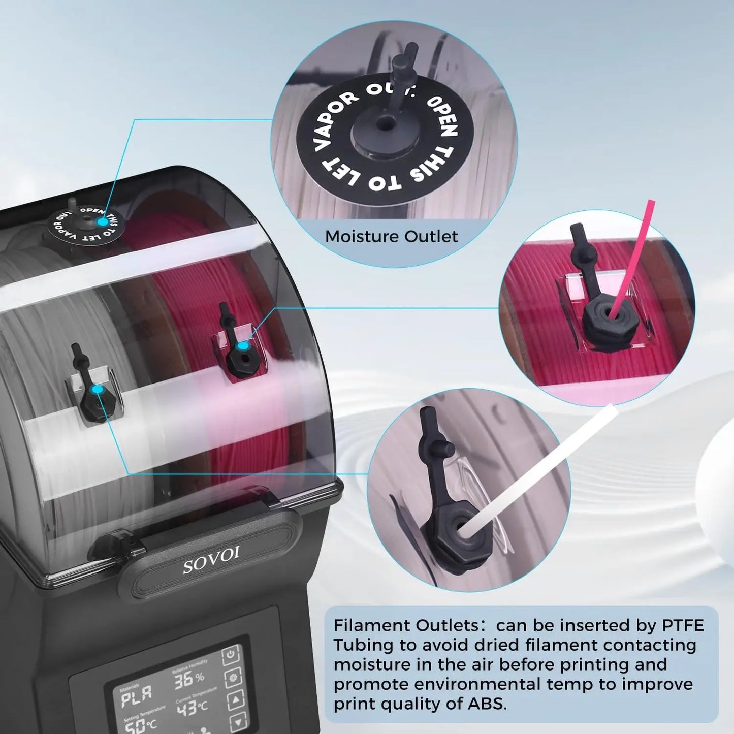 Sovol SH02 Filament Dryer – Sealed Storage Box, PTC Heater, Spool Holder, Filament Dehydrator
