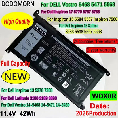 DODOMORN WDX0R Laptop Battery for Dell Vostro 5468 5568 & Inspiron 15 5567 5770 Series