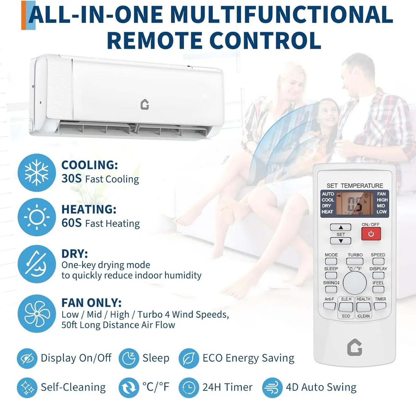 24,000 BTU Mini Split Air Conditioner with Heater – 19 SEER2, 230V, Ductless Wall-Mounted