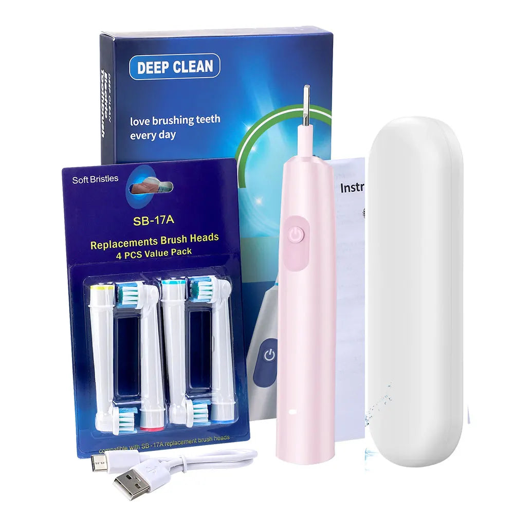 Round Rotating Electric Toothbrush – 5 Modes, 2 Timers, 4 Heads, Teeth Whitening