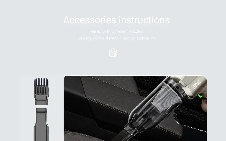 R.E.D. Shopping SZUK portable car vacuum cleaner with 100W power, 15KPa suction, wireless handheld design for home and vehicle cleaning